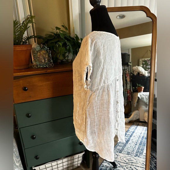 Women’s Terzo Millennio Made in Italy White Linen Blouse Top Size Small - Picture 6 of 9